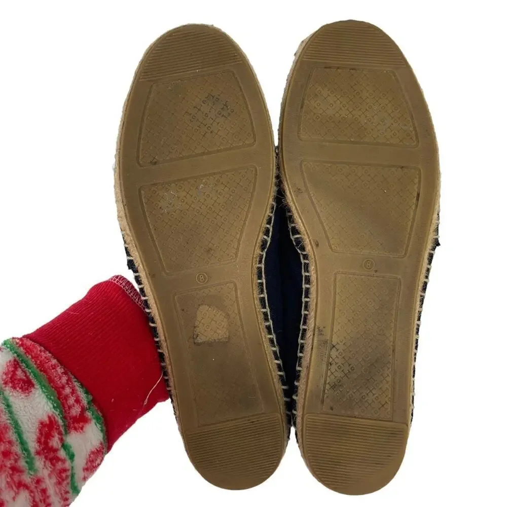 TORY BURCH Weston Navy Red Canvas Slip On Flat Espadrille Sandals Size 8M
